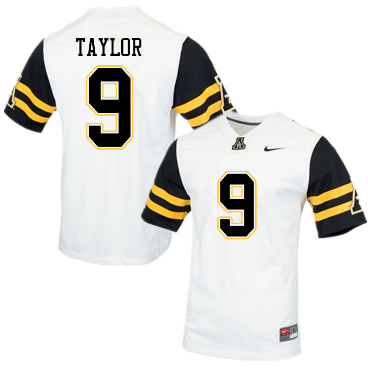 Men #9 Demetrius Taylor Appalachian State Mountaineers College Football Jerseys Sale-White